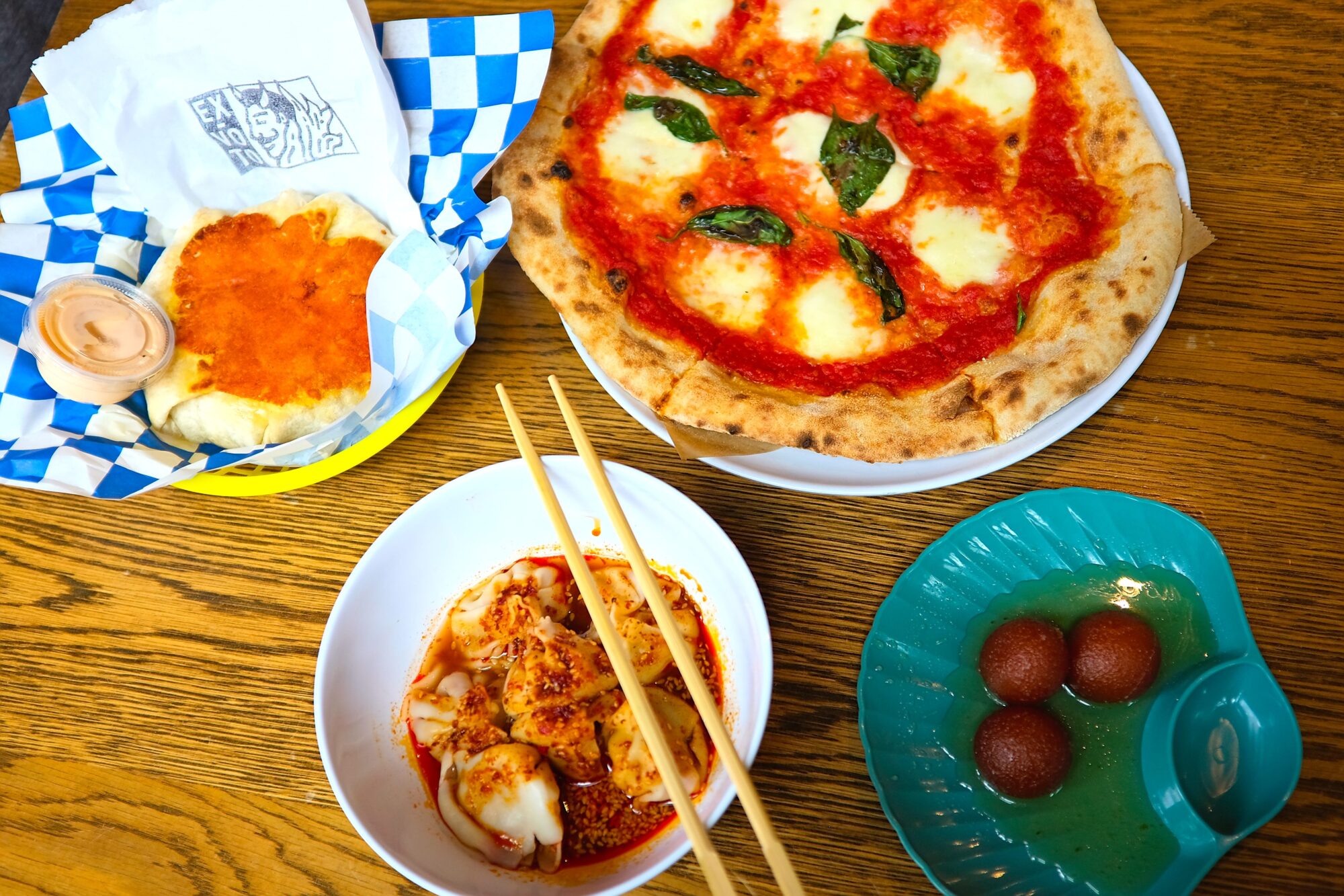 A table of dishes at the Durham Food Hall