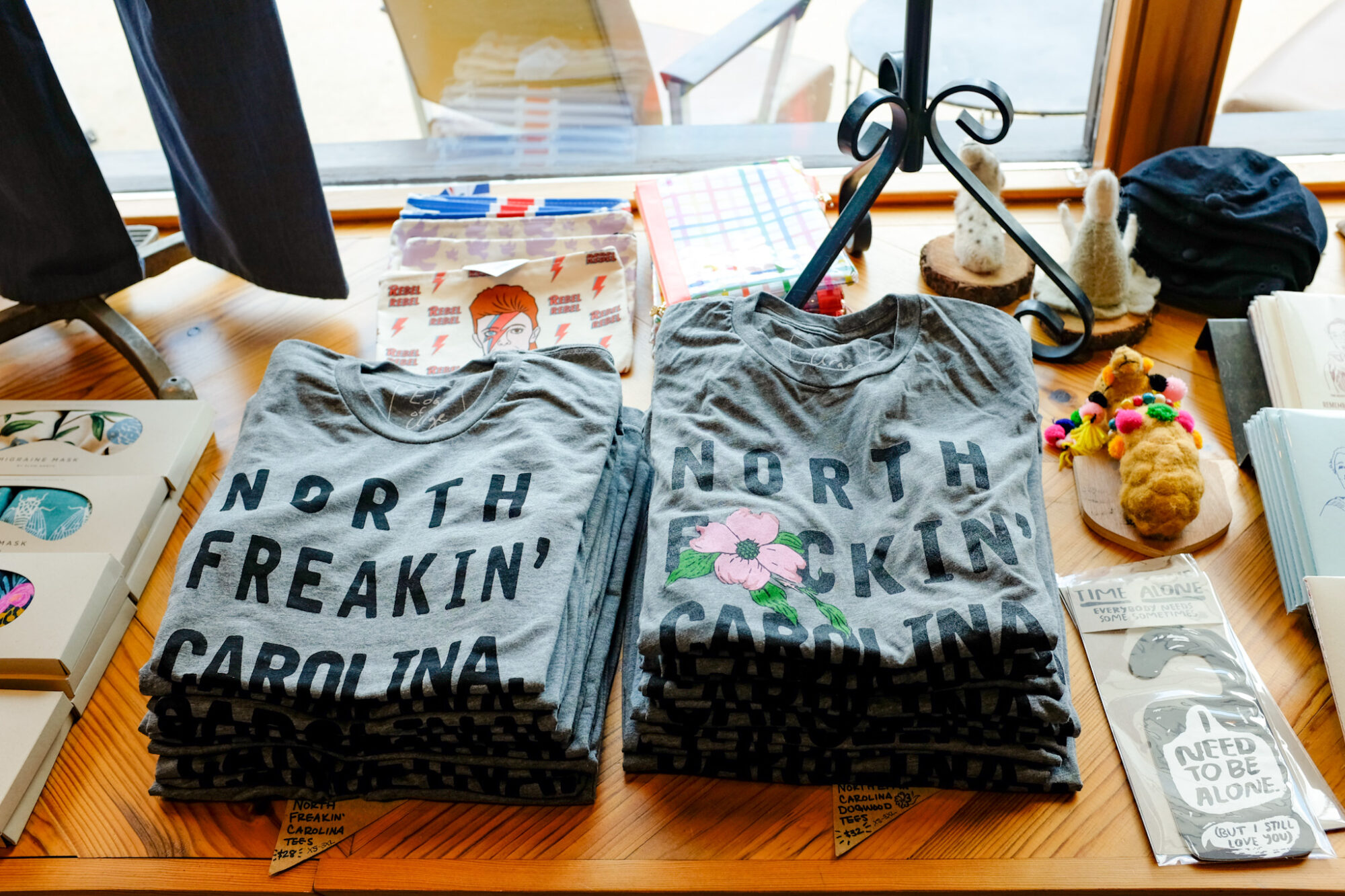 Shirts that say "North Freaking Carolina" at Edge of Urge