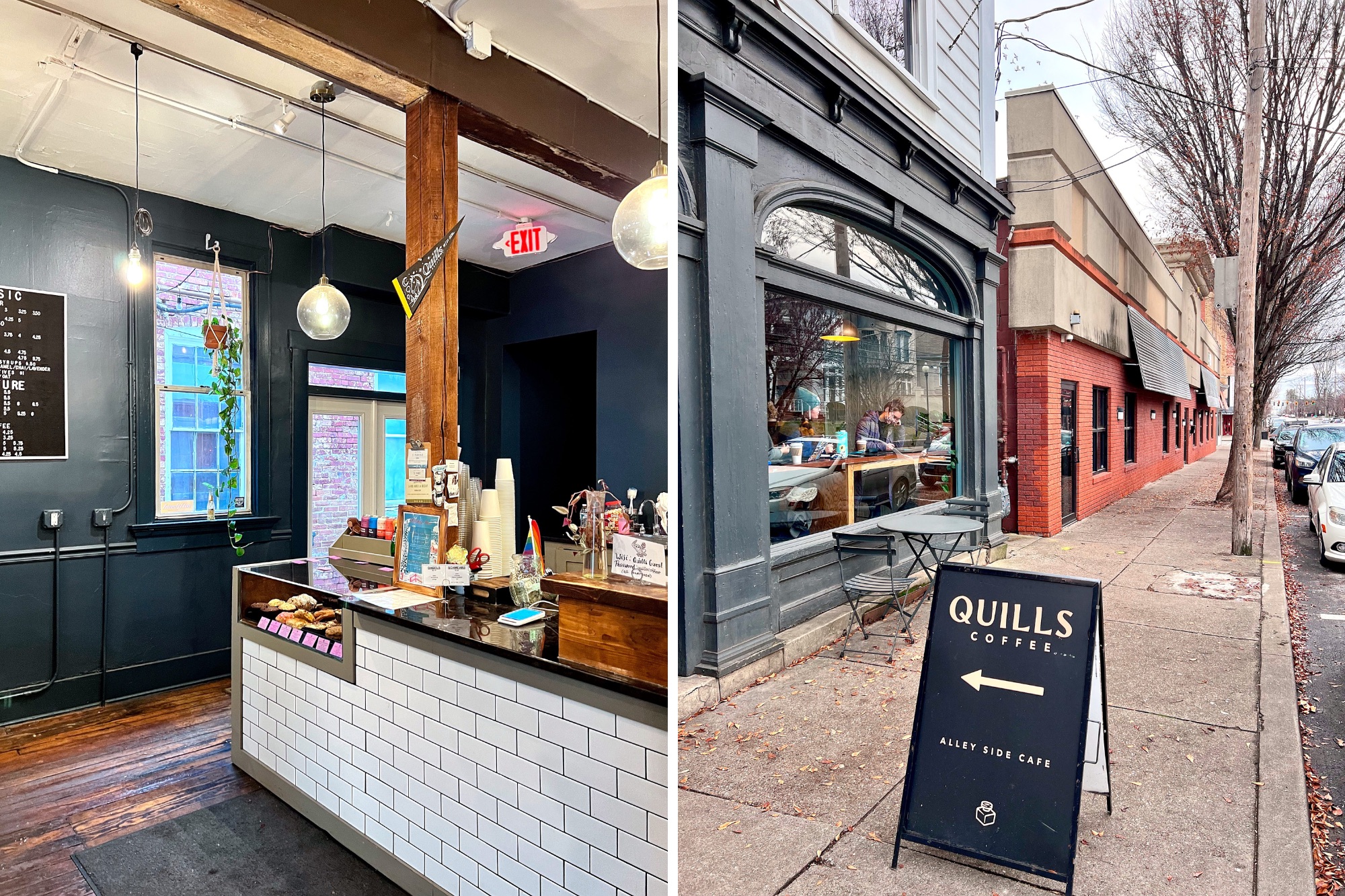 Exterior and Interior of Quills Coffee