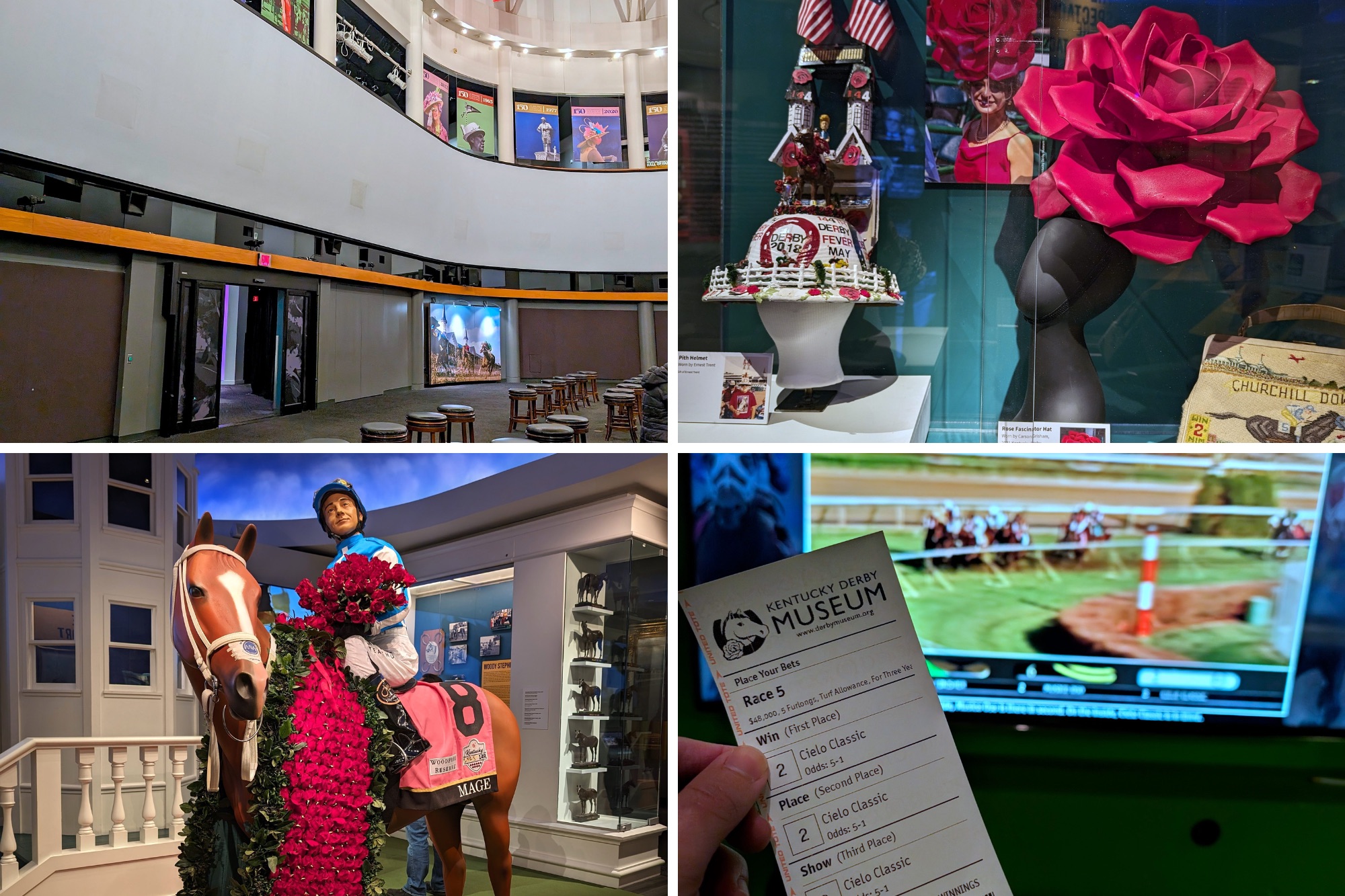 Four images taken at the Kentucky Derby Museum