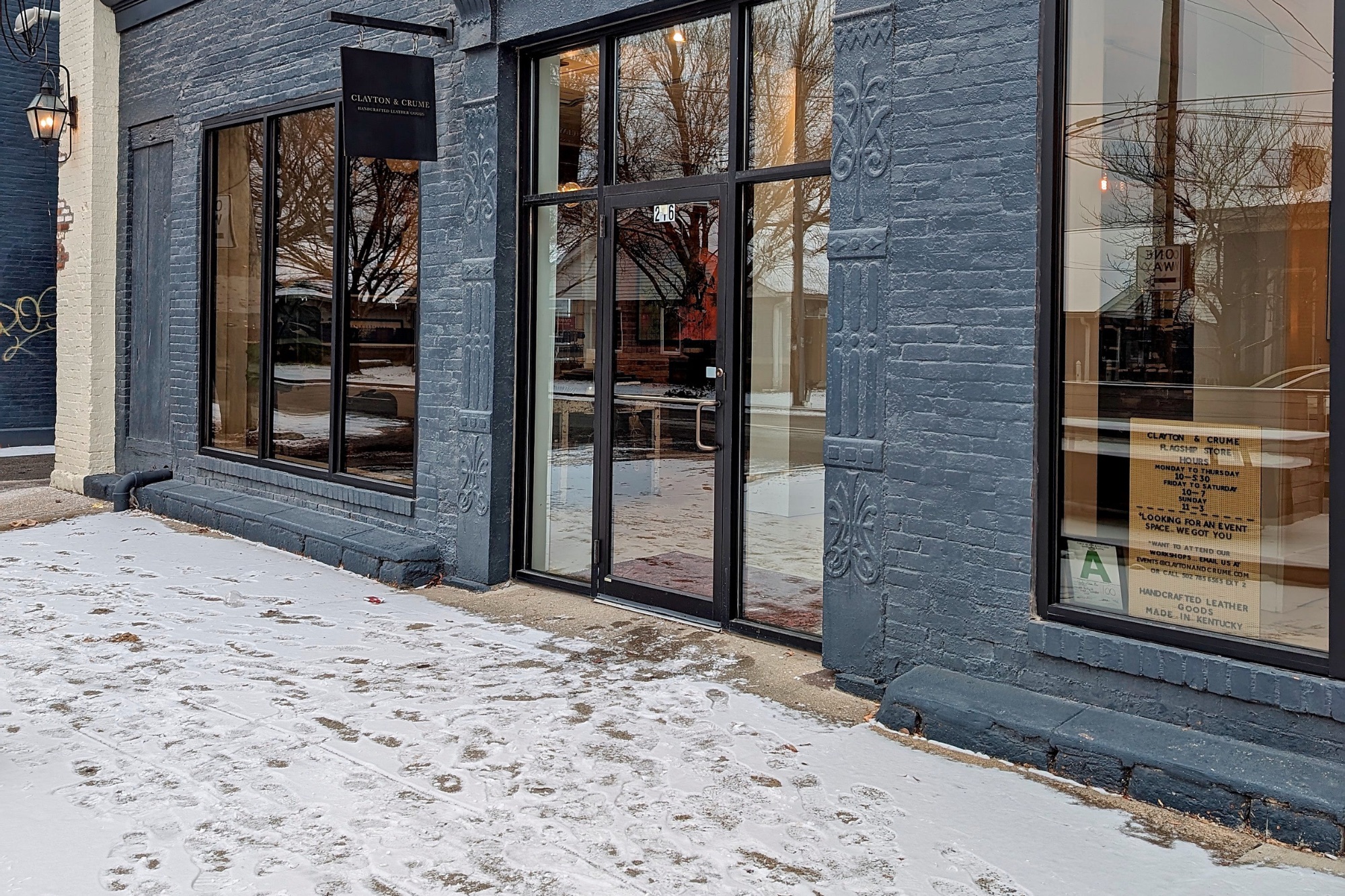 Snowfall on a sidewalk in Louisville