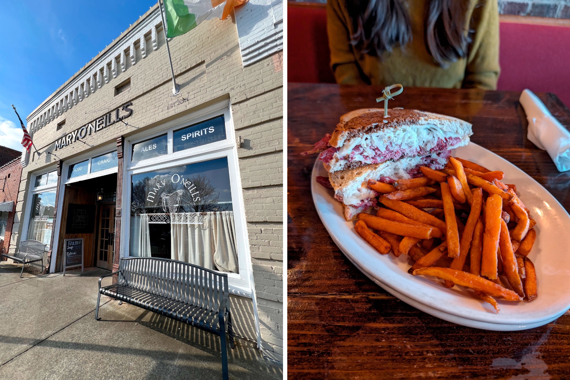 The exterior of Mary O'Neill's in Waxhaw and a reuben