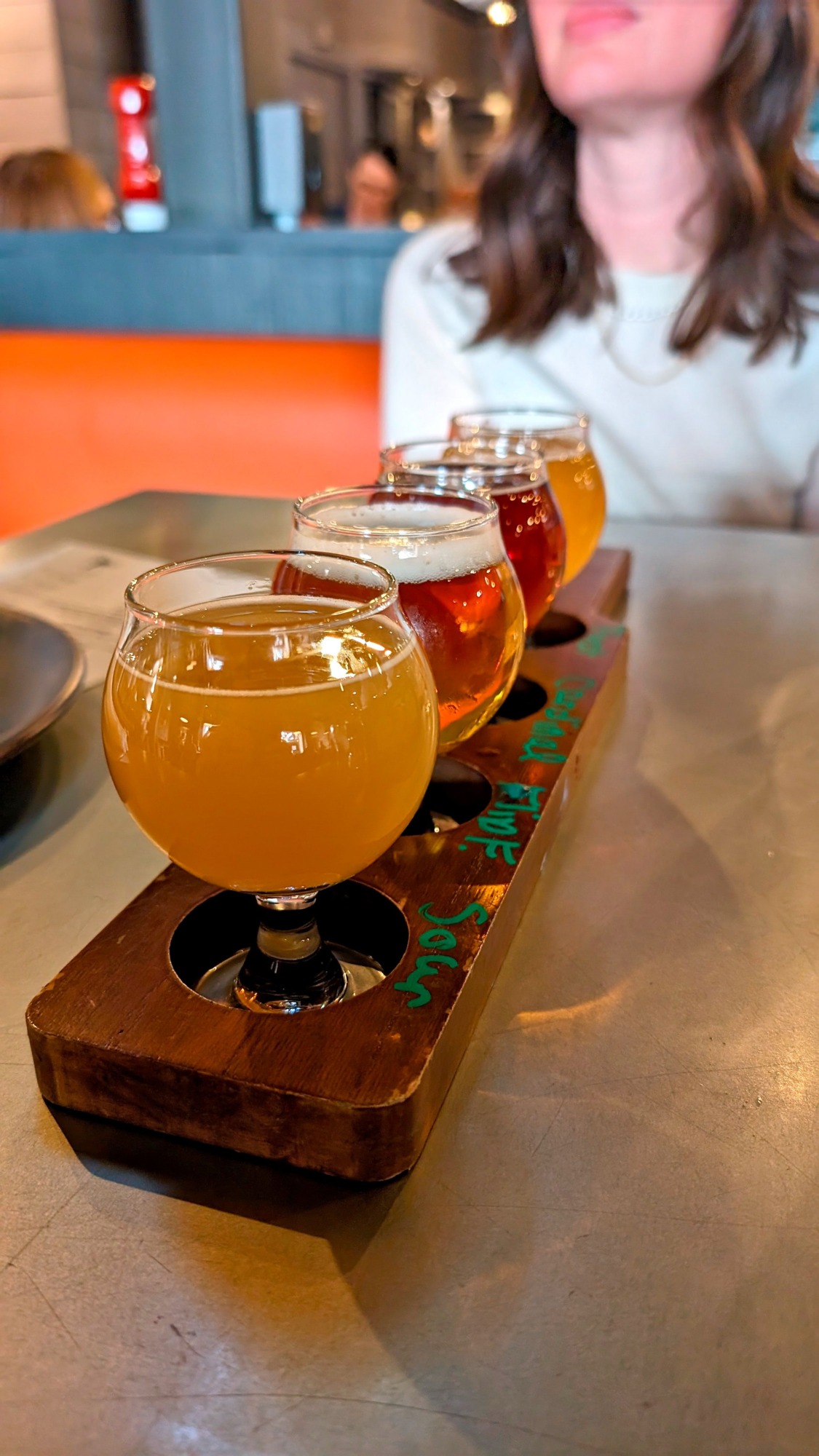 A flight of beer at Pinehurst Brewing Company