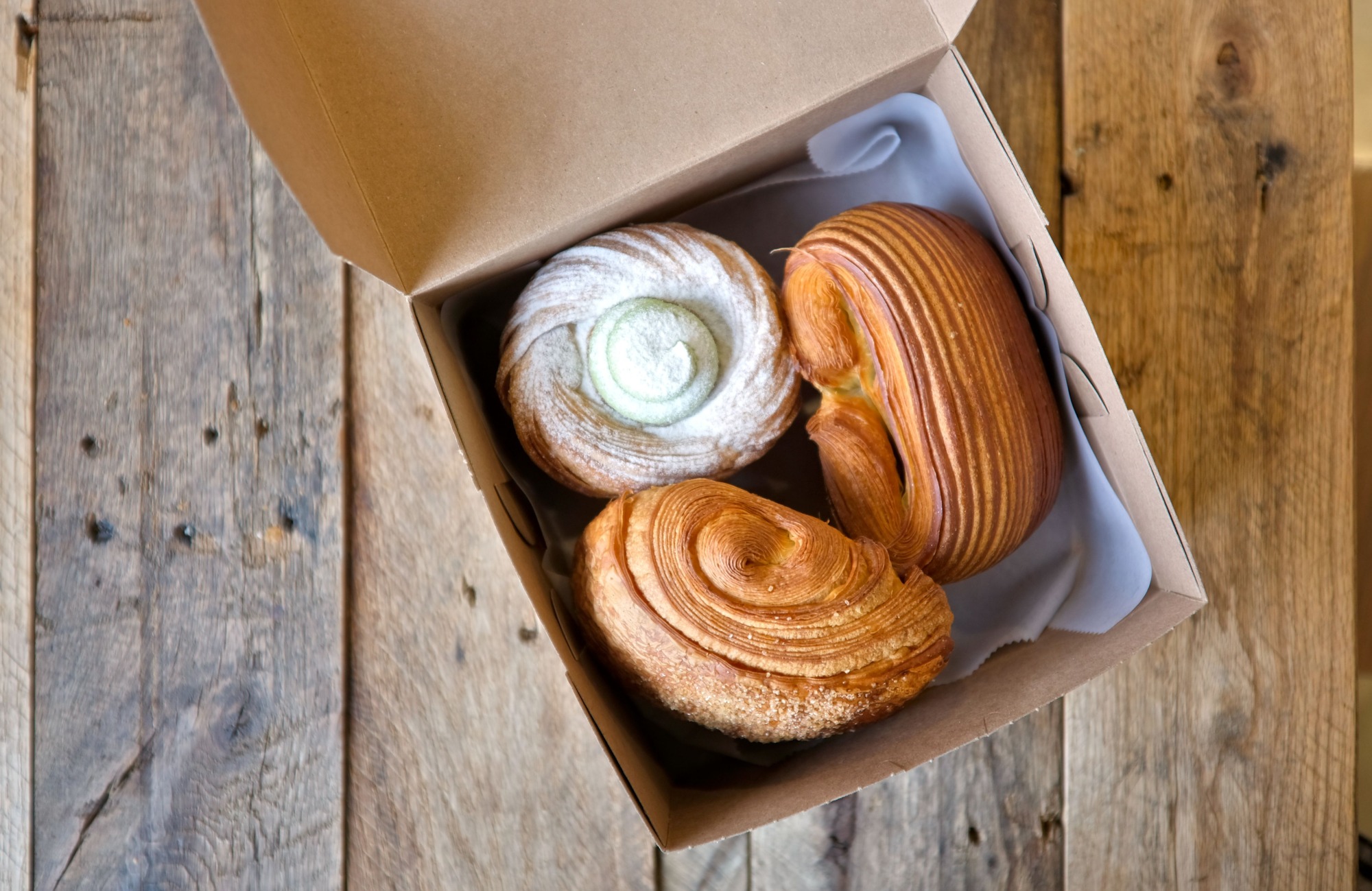 A box of three pastries at Vicente