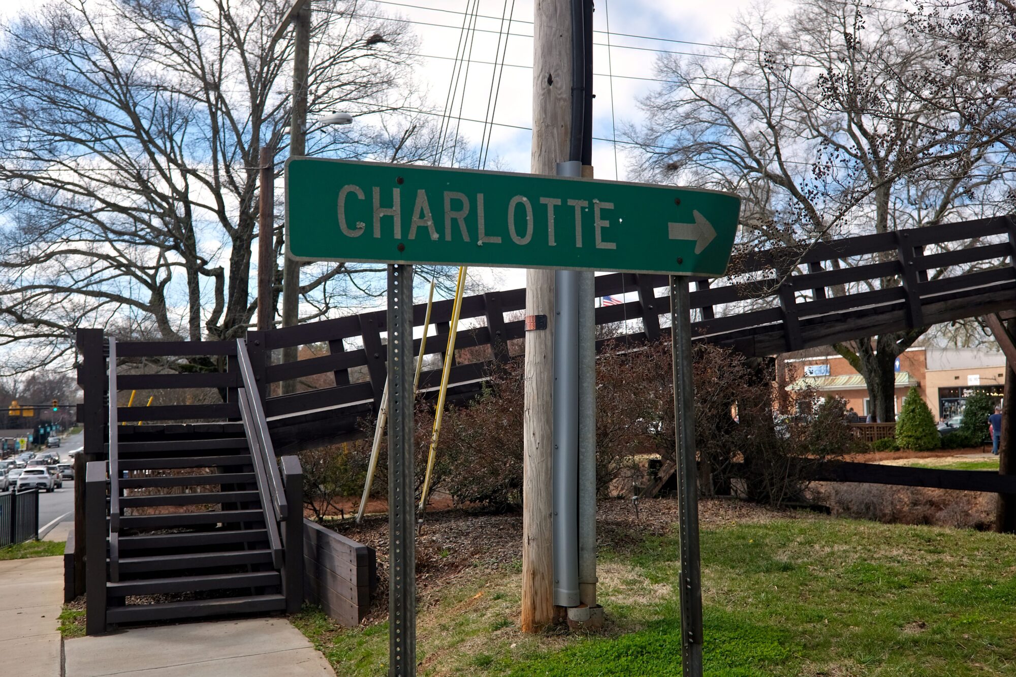 Steps lead to the Waxhaw Overhead Bridge