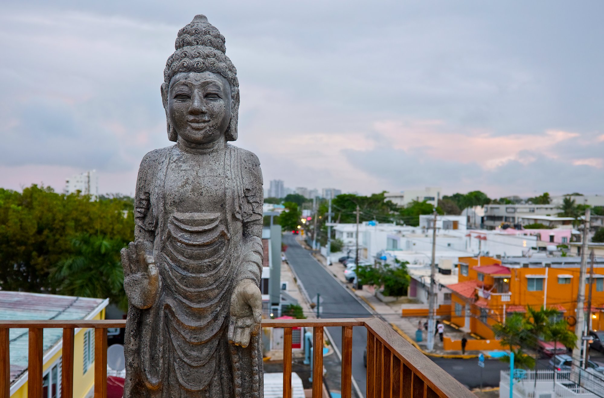 A statue of The Buddha at Dream Inn in San Juan