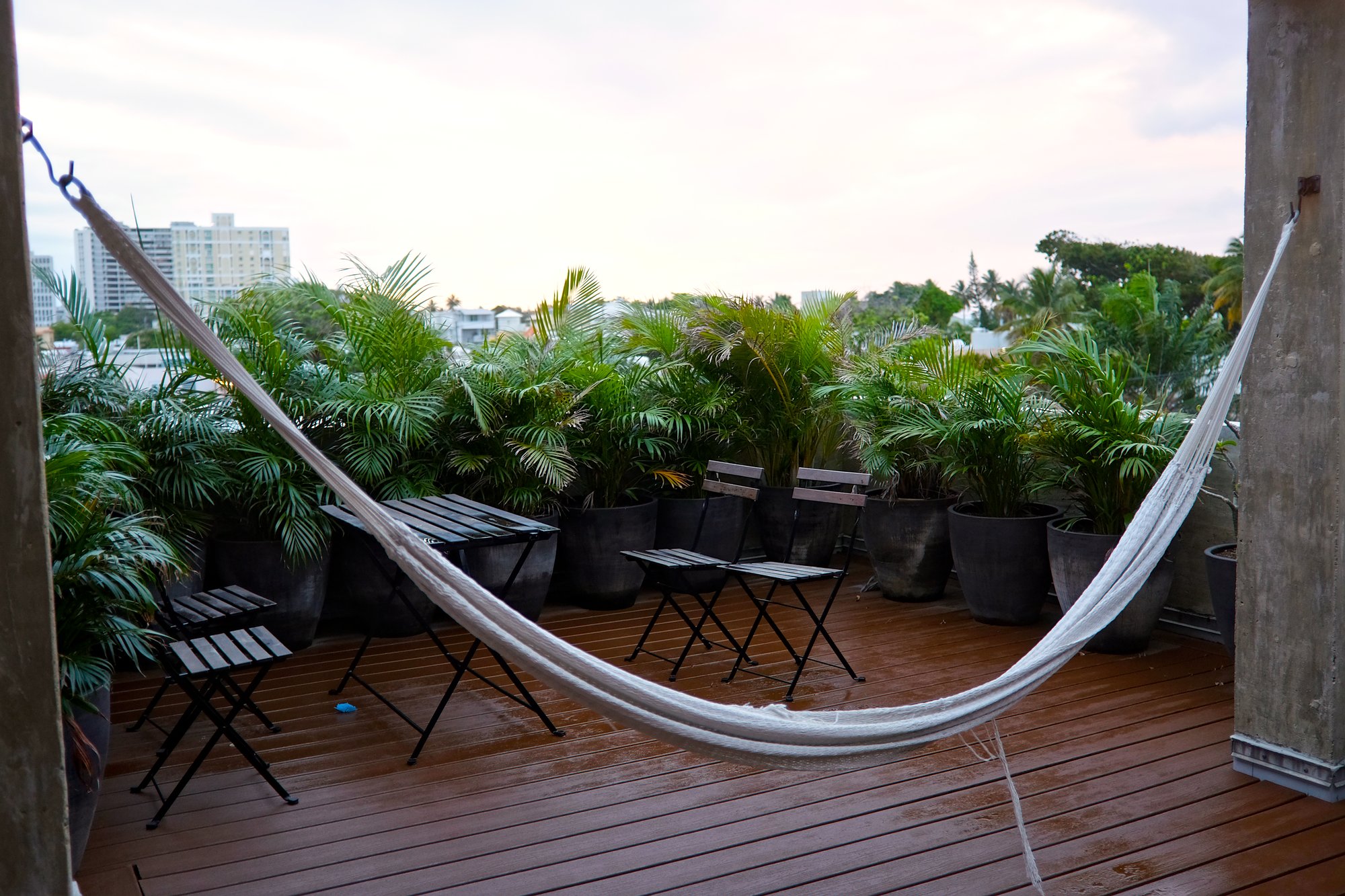 A hammock on the roof at Dream Inn