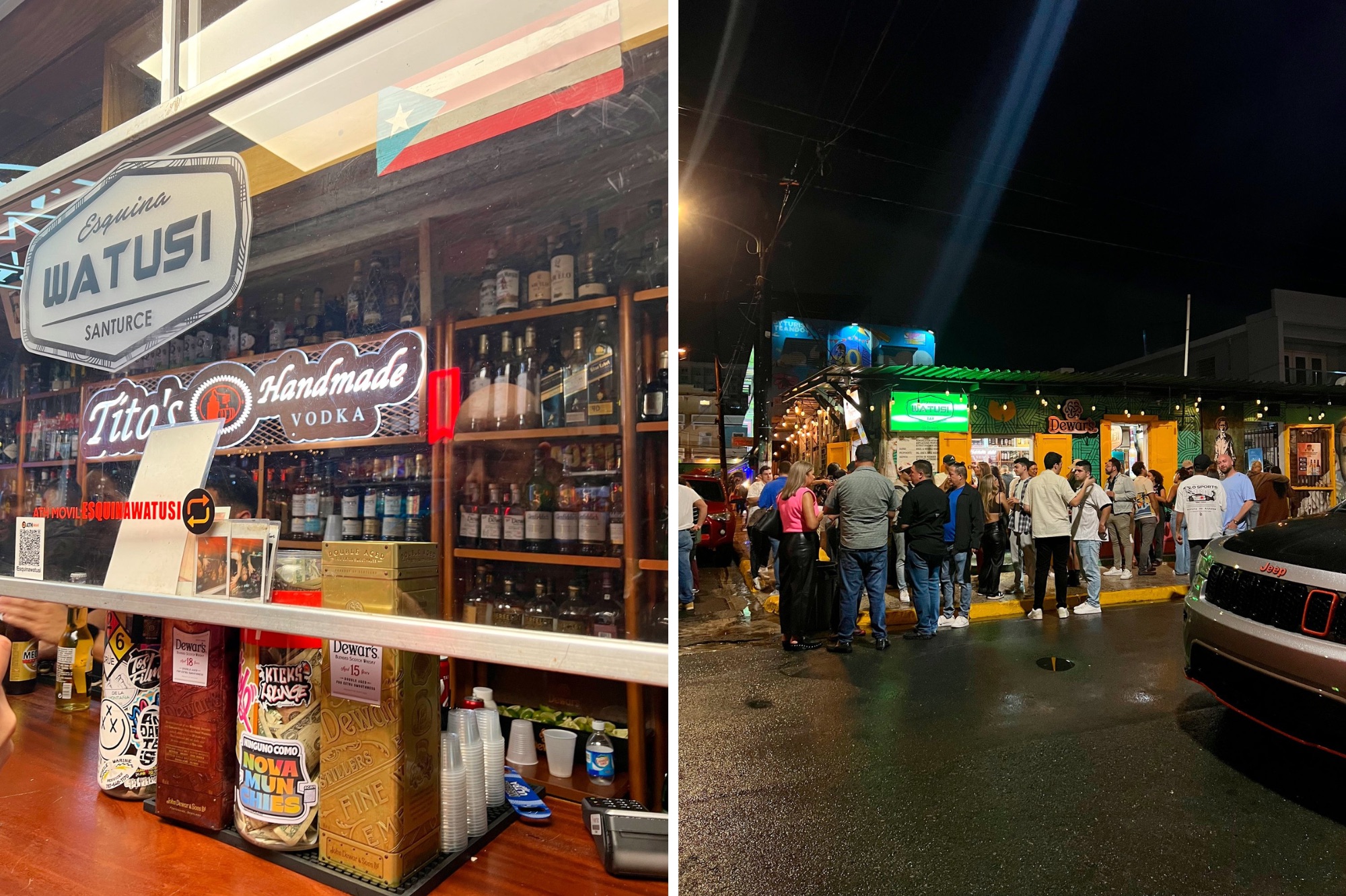 The bar at Esquina Watusi and a crowd outside