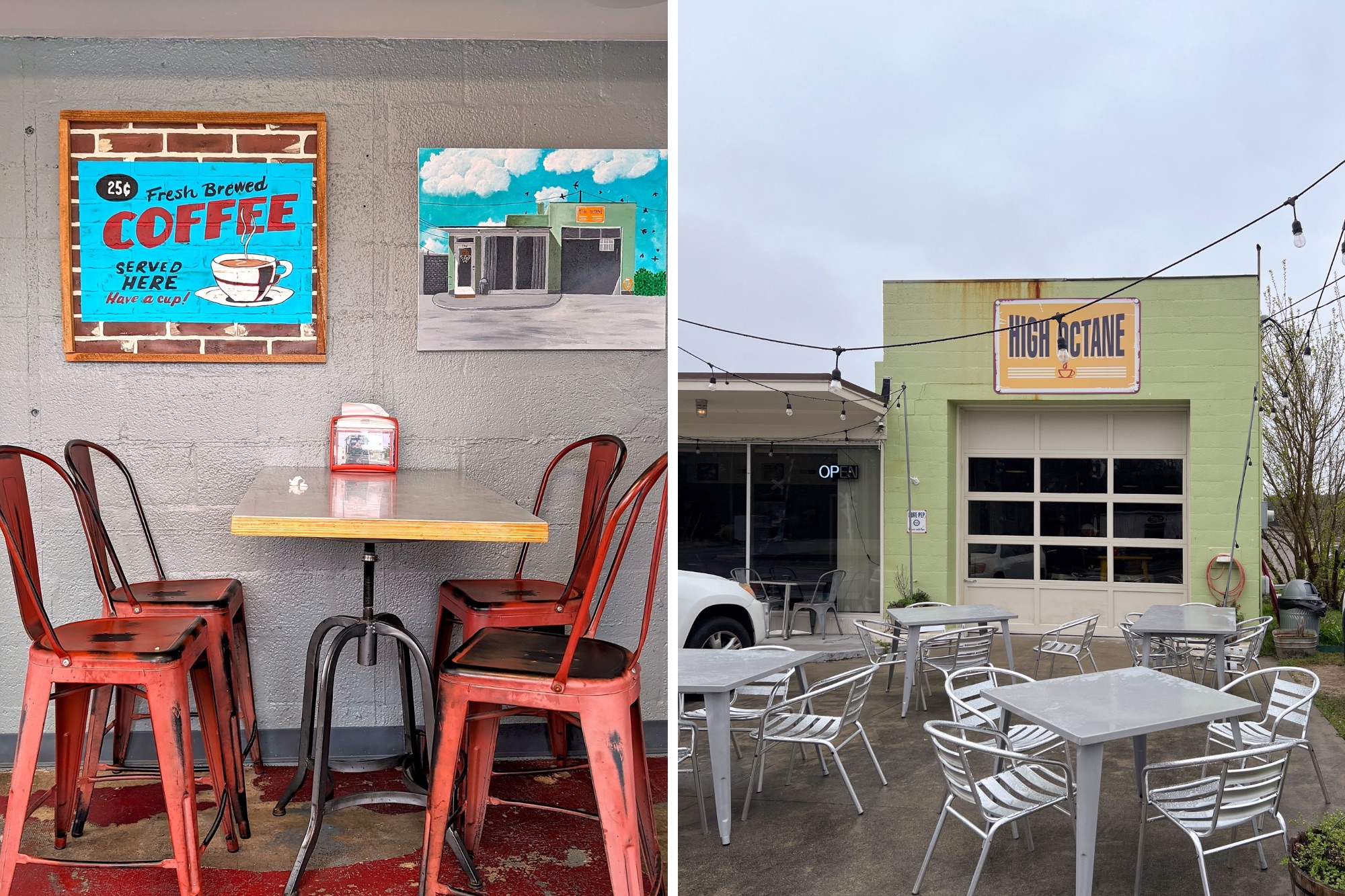The interior and exterior of High Octane Coffee 