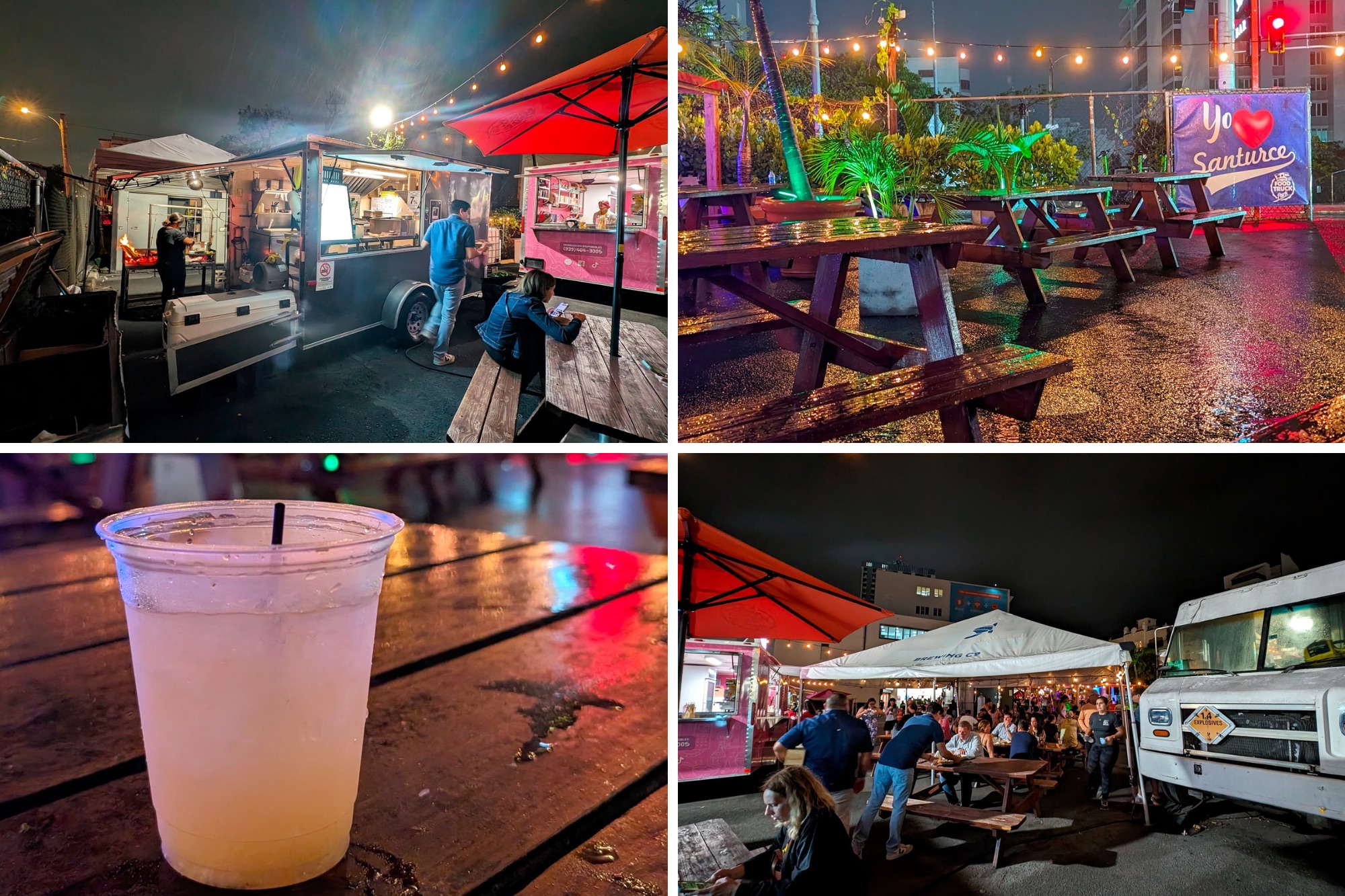 Four images from an evening at Miramar Food Truck Park San Juan