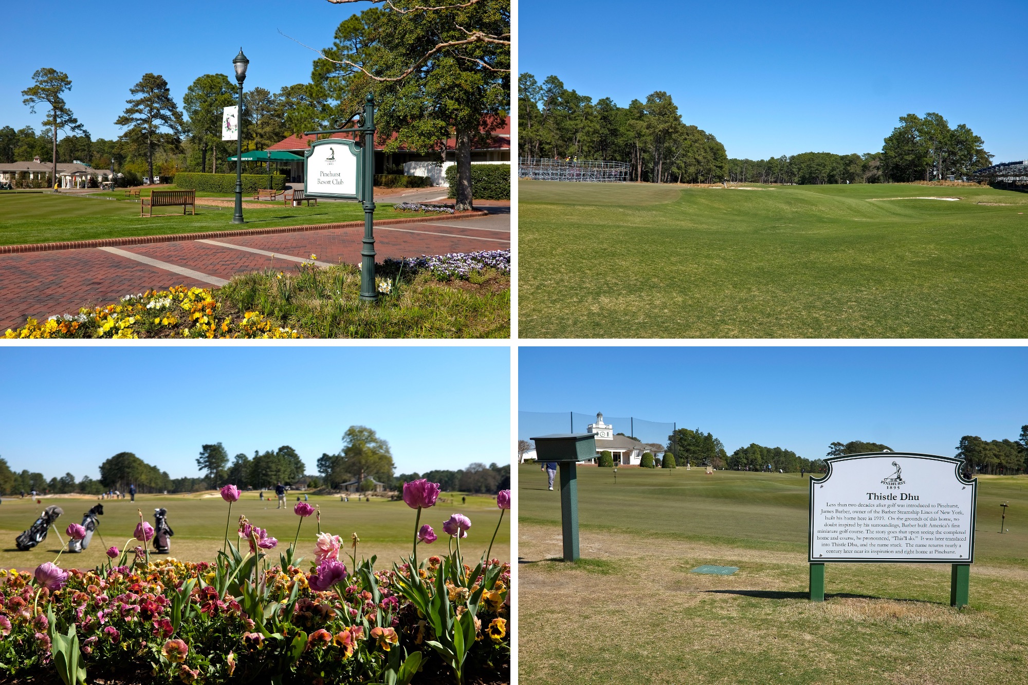 Four images at Pinehurst Resort Club, including Pinehurst No. 2 and Thistle Dhu 