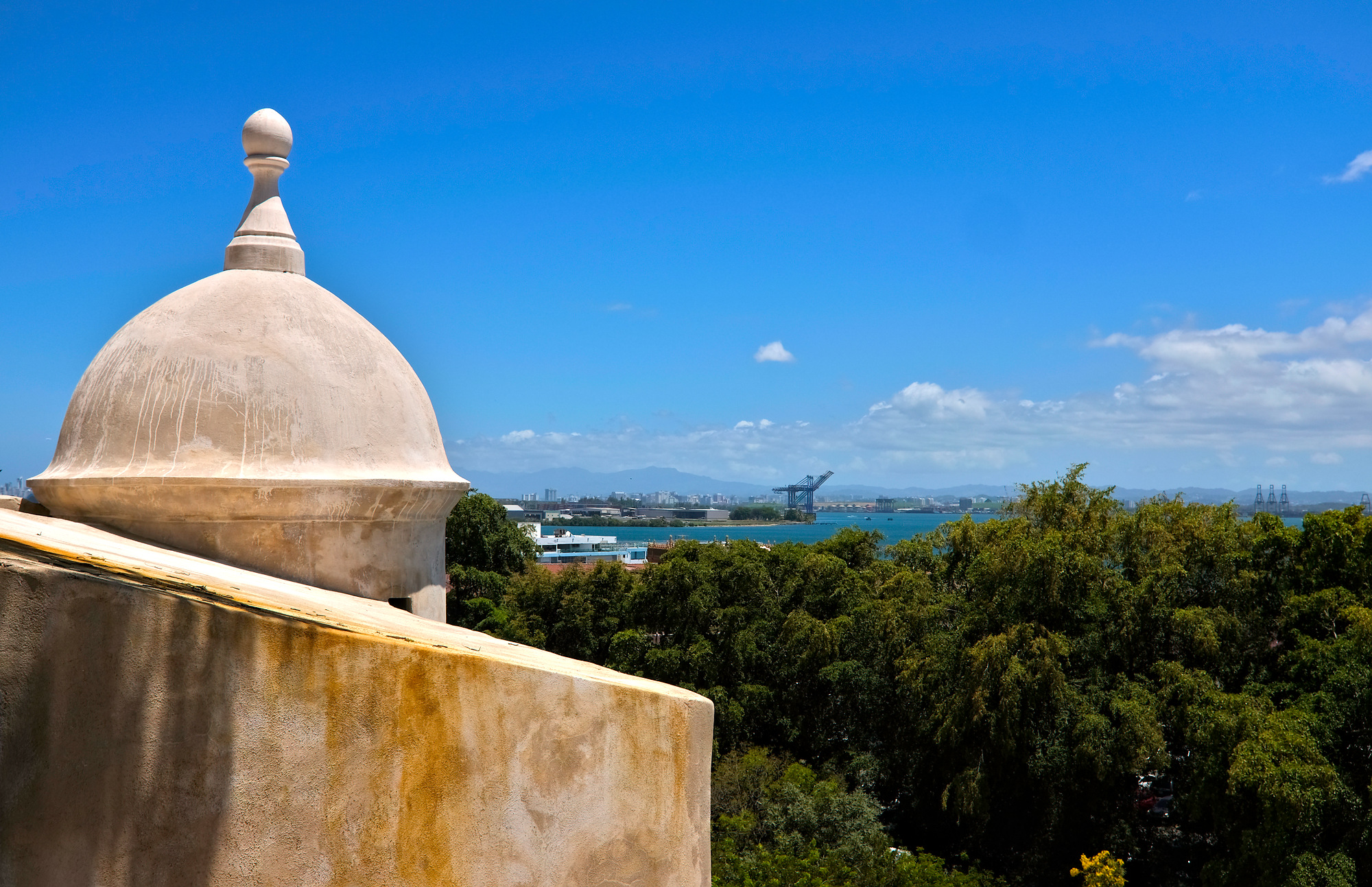 A garita in San Juan, with the coast visible in the background