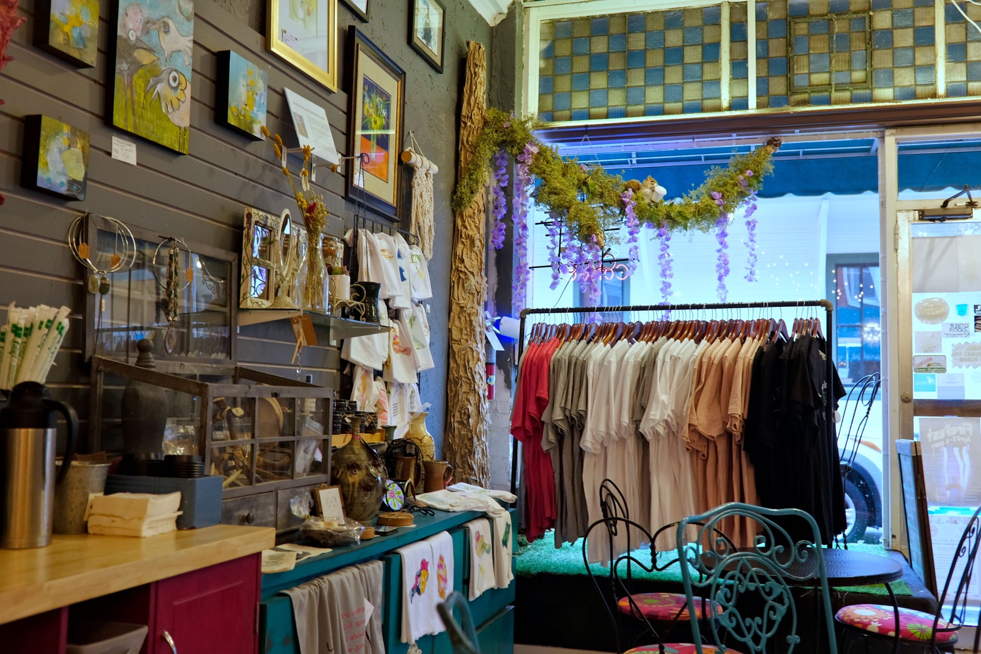 A display of local goods for sale at Swank Coffee Shoppe