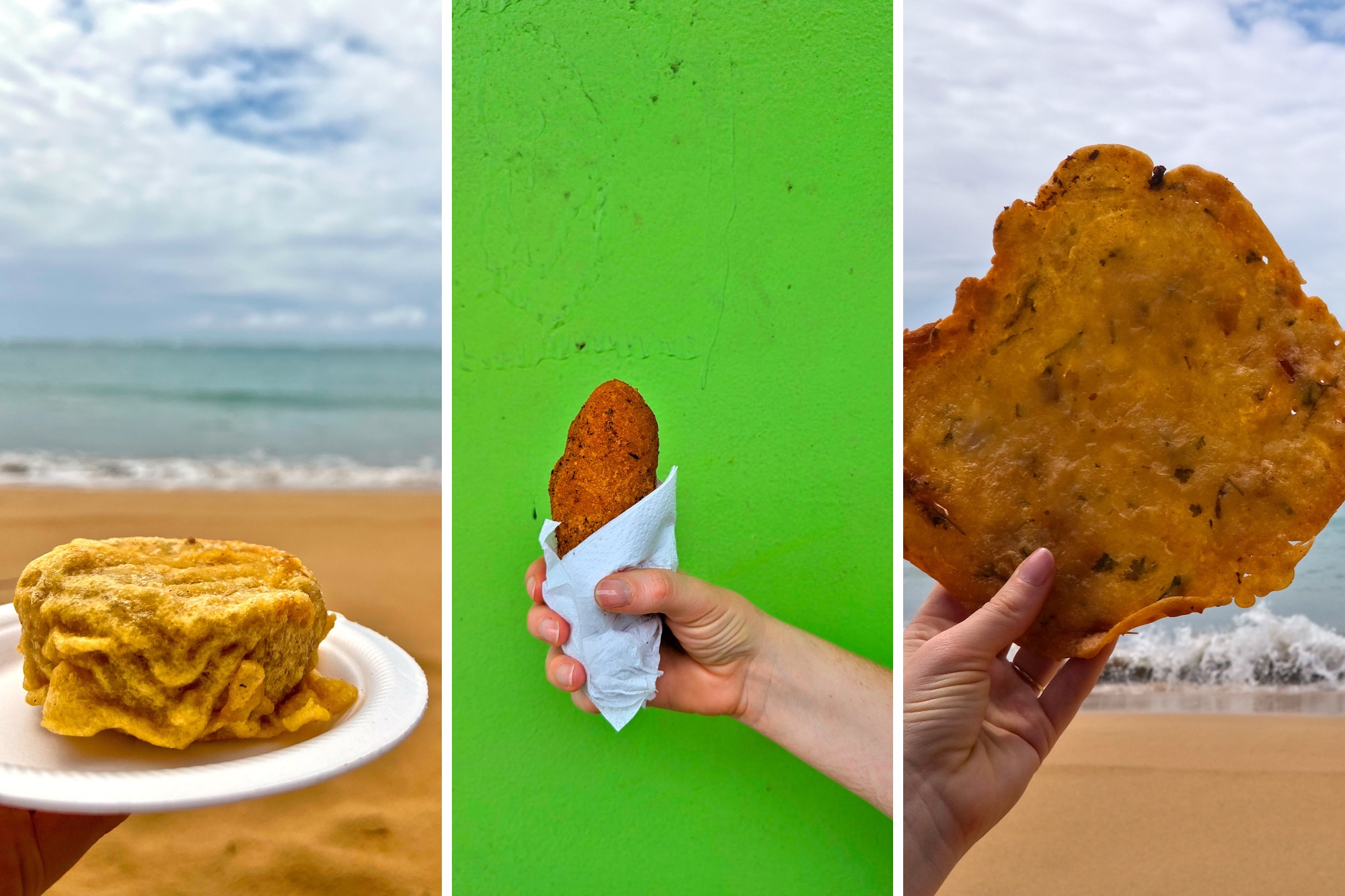 Three fried dishes from kioskos in Puerto Rico