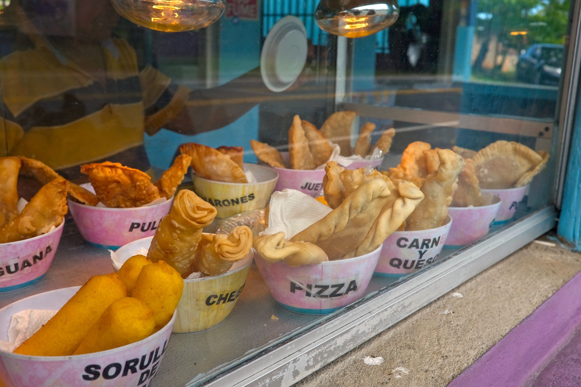 A selection of fried foods at a kiosko