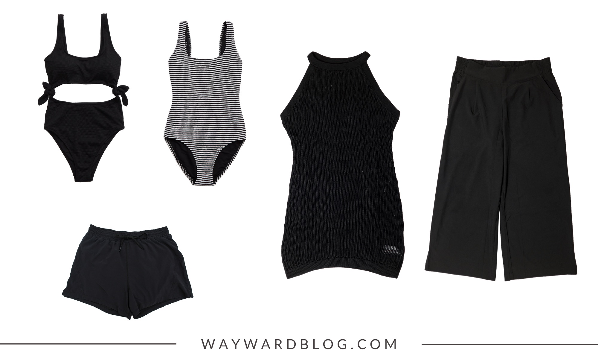 A collage of swim and active pants for Puerto Rico