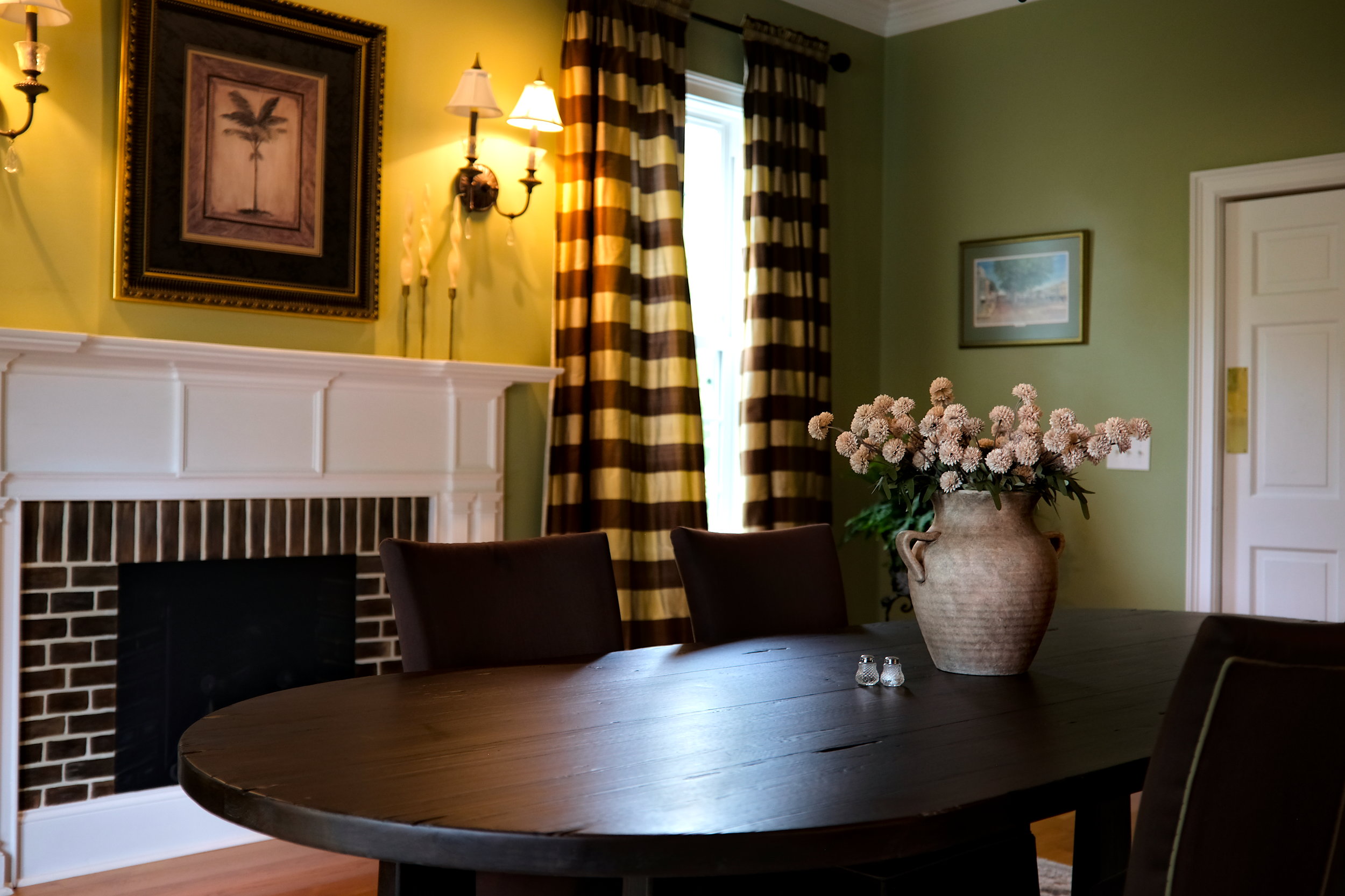 A warmly decorated dining room