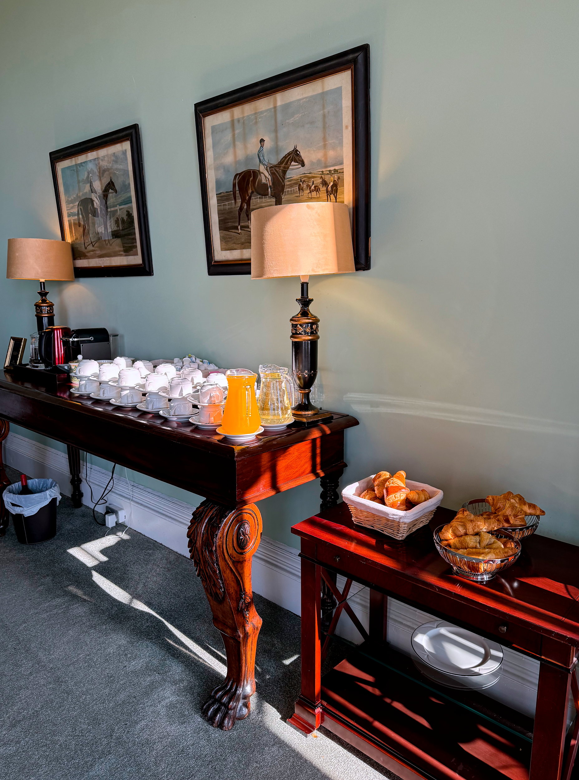 Pastries, juice, and coffee offered at Ennismore House