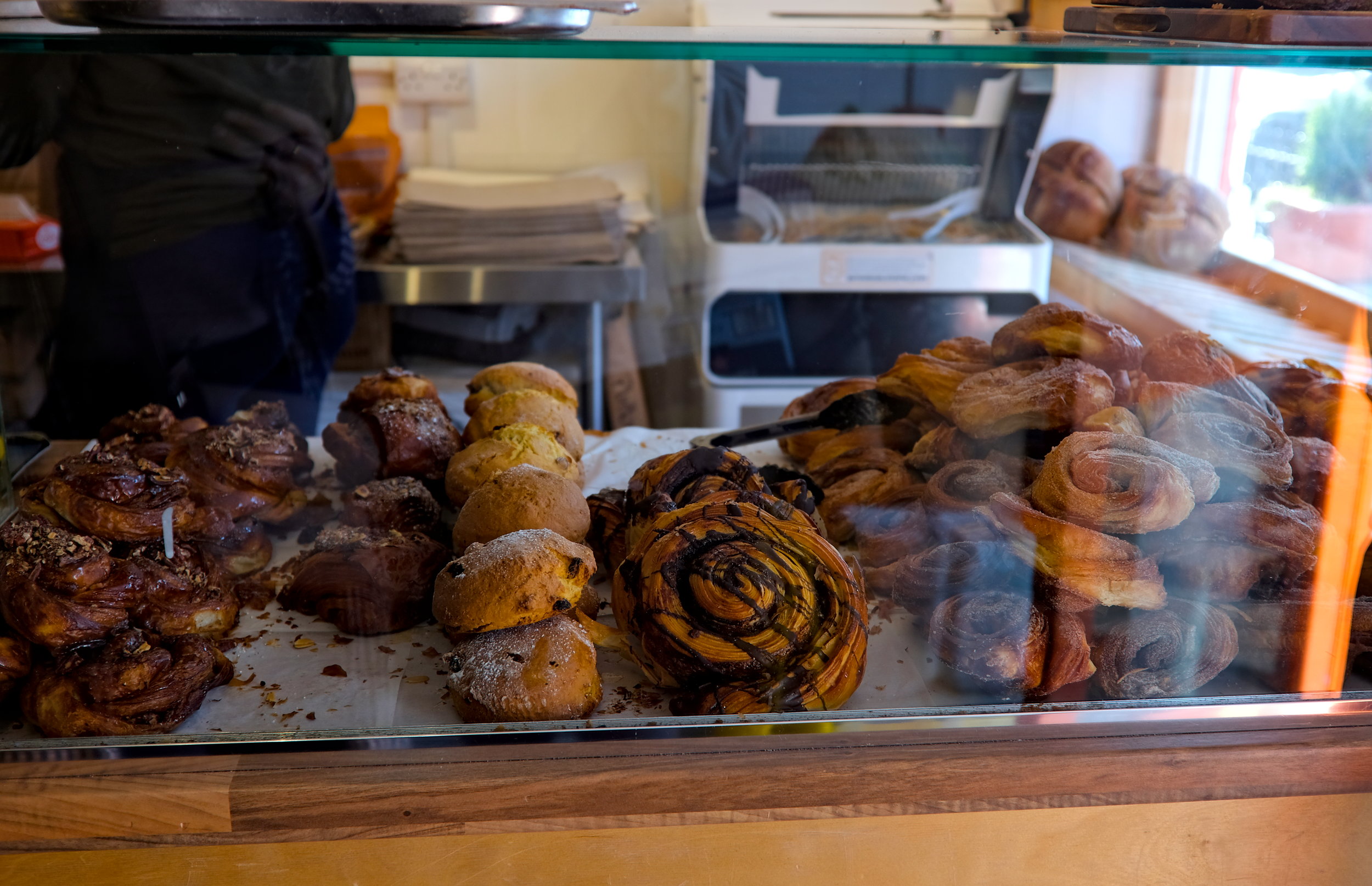 Pastries in the case at the bakery Wildflour