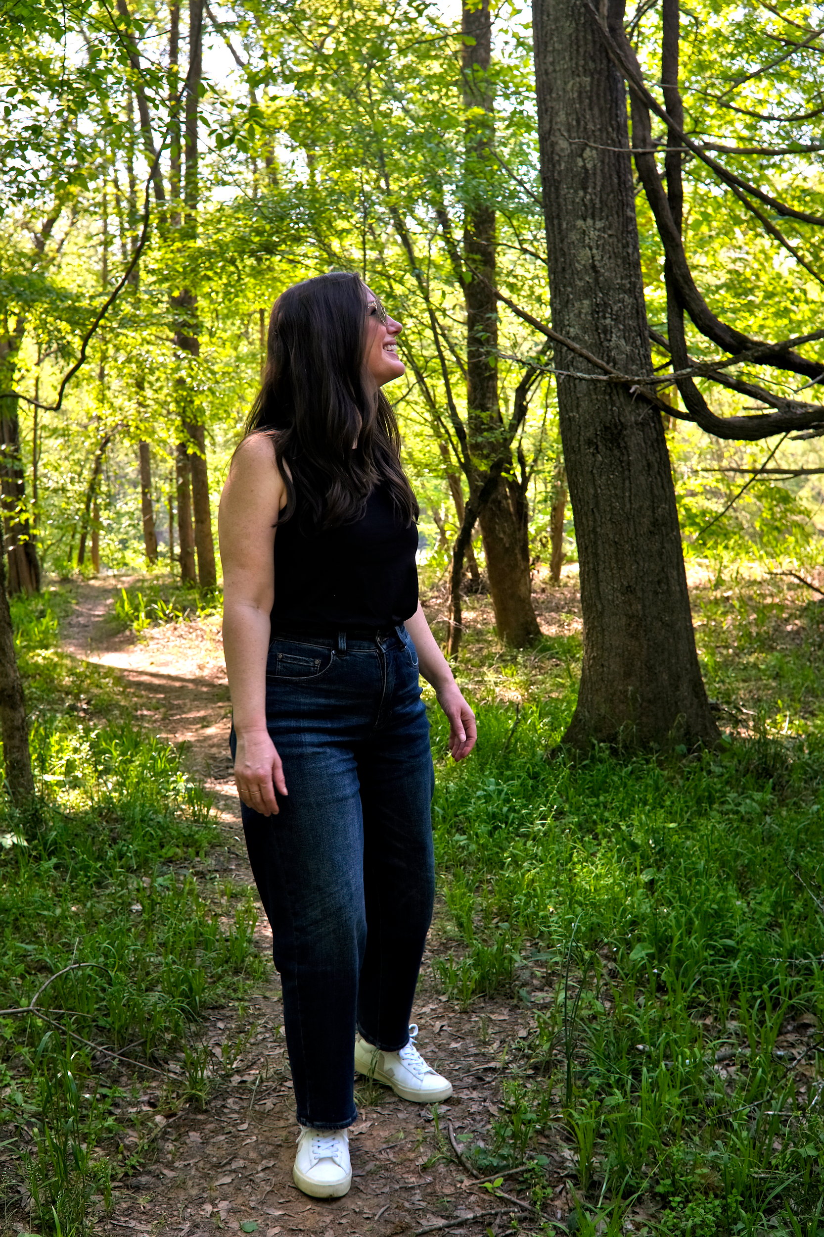 Alyssa walks a trail at the Battle of Musgrove Mill State Historic Site