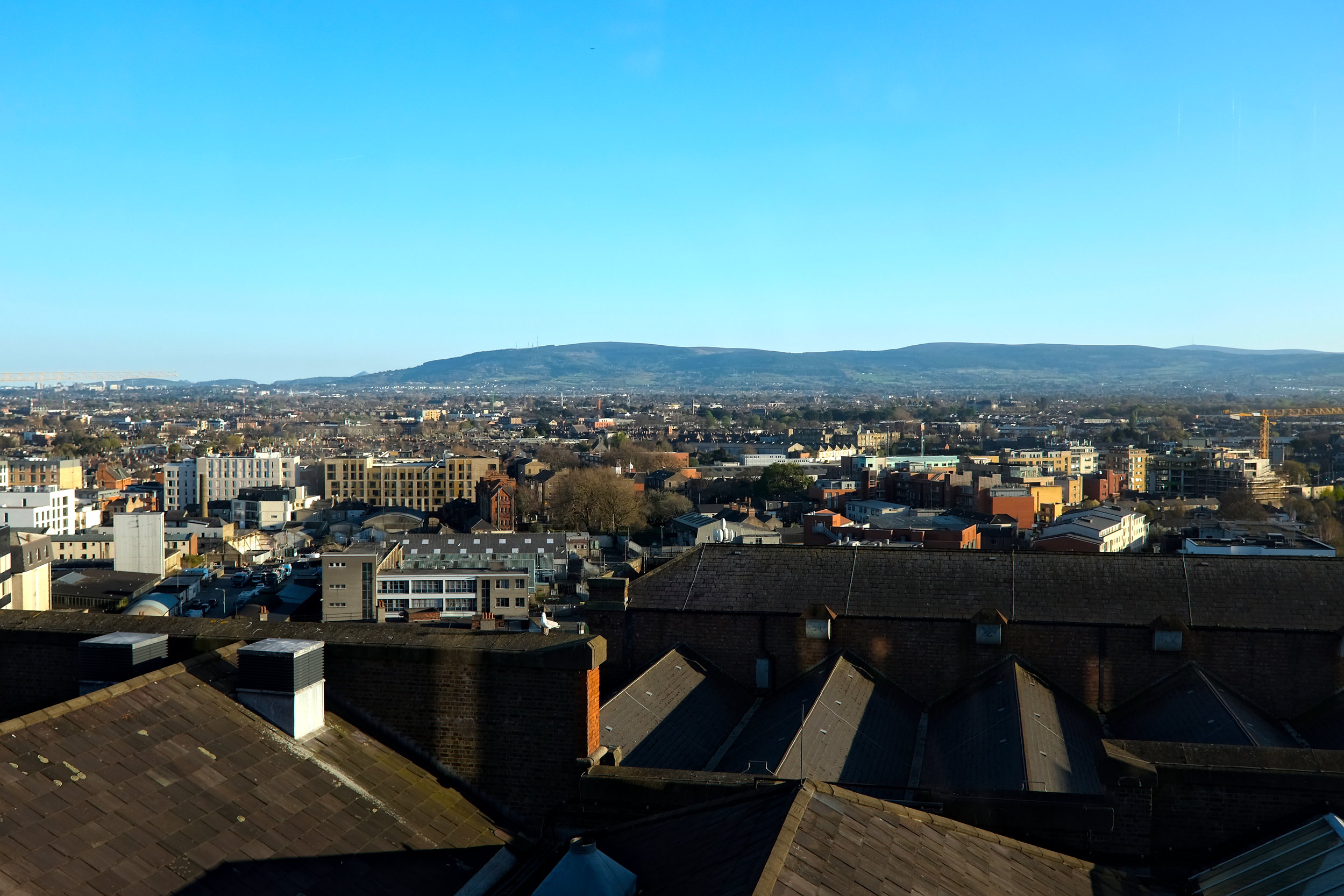 View of Dublin with mountains in the distance