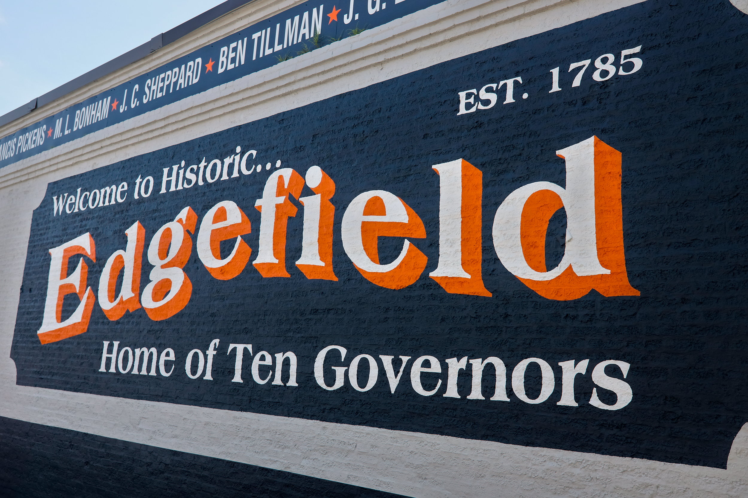 A mural in Edgefield noting the town's ten governors