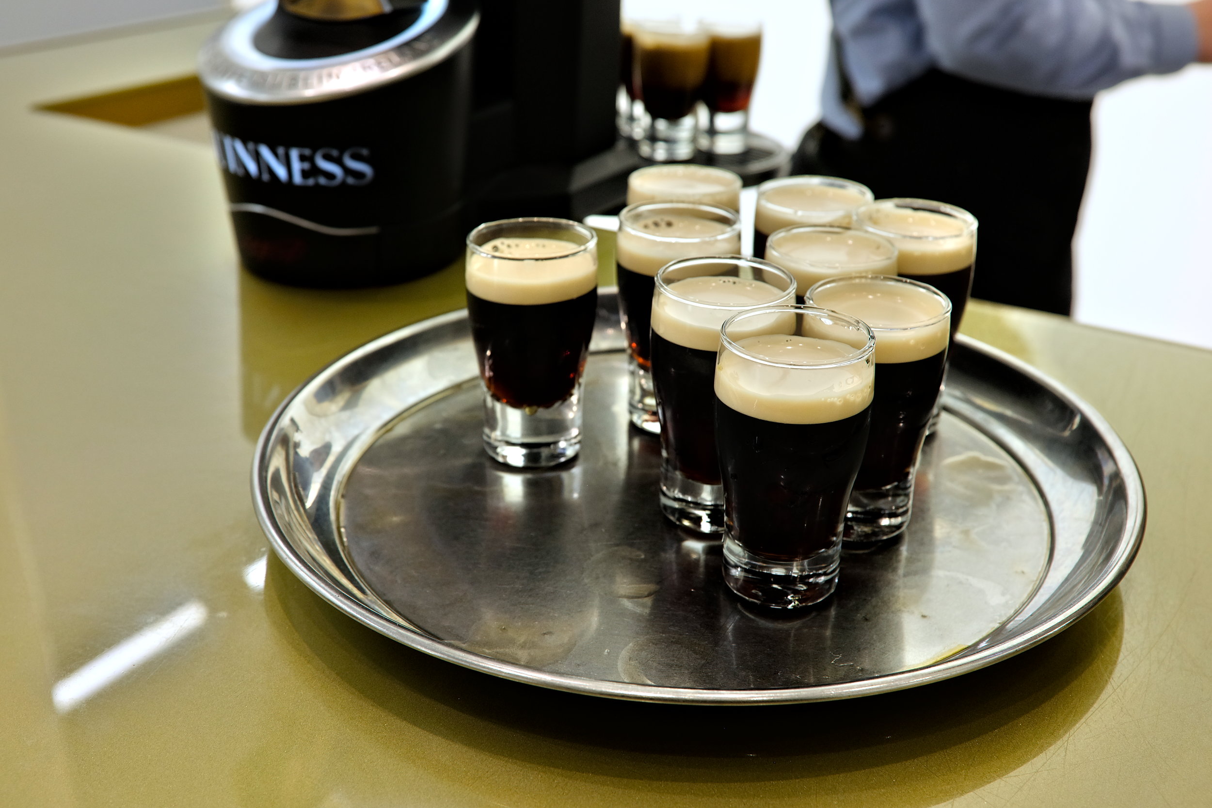 A tray of mini Guinness samples