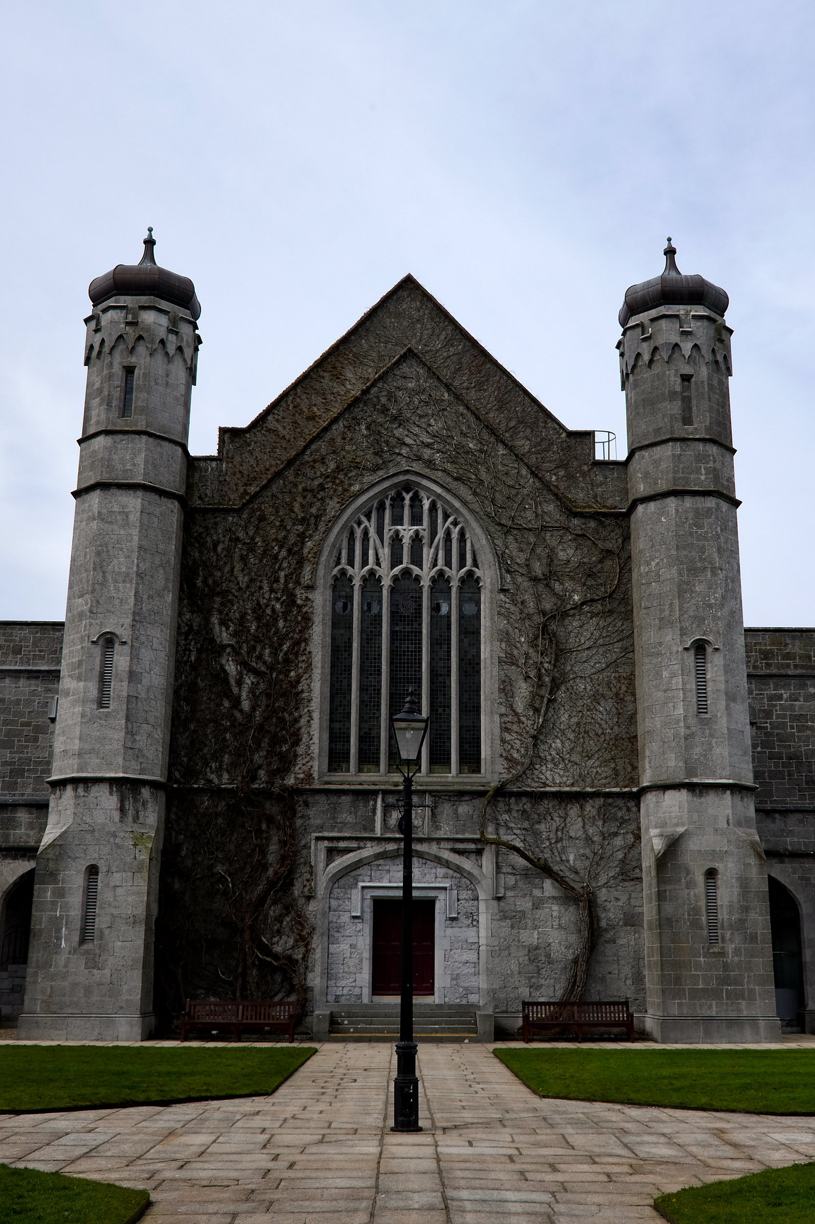 The Quadrangle in Galway with vines climbing its face