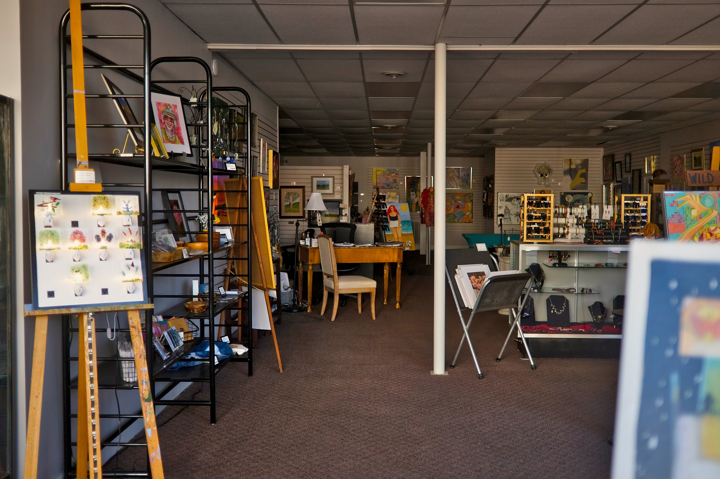 Interior of The Artist's Coop, as seen through the window