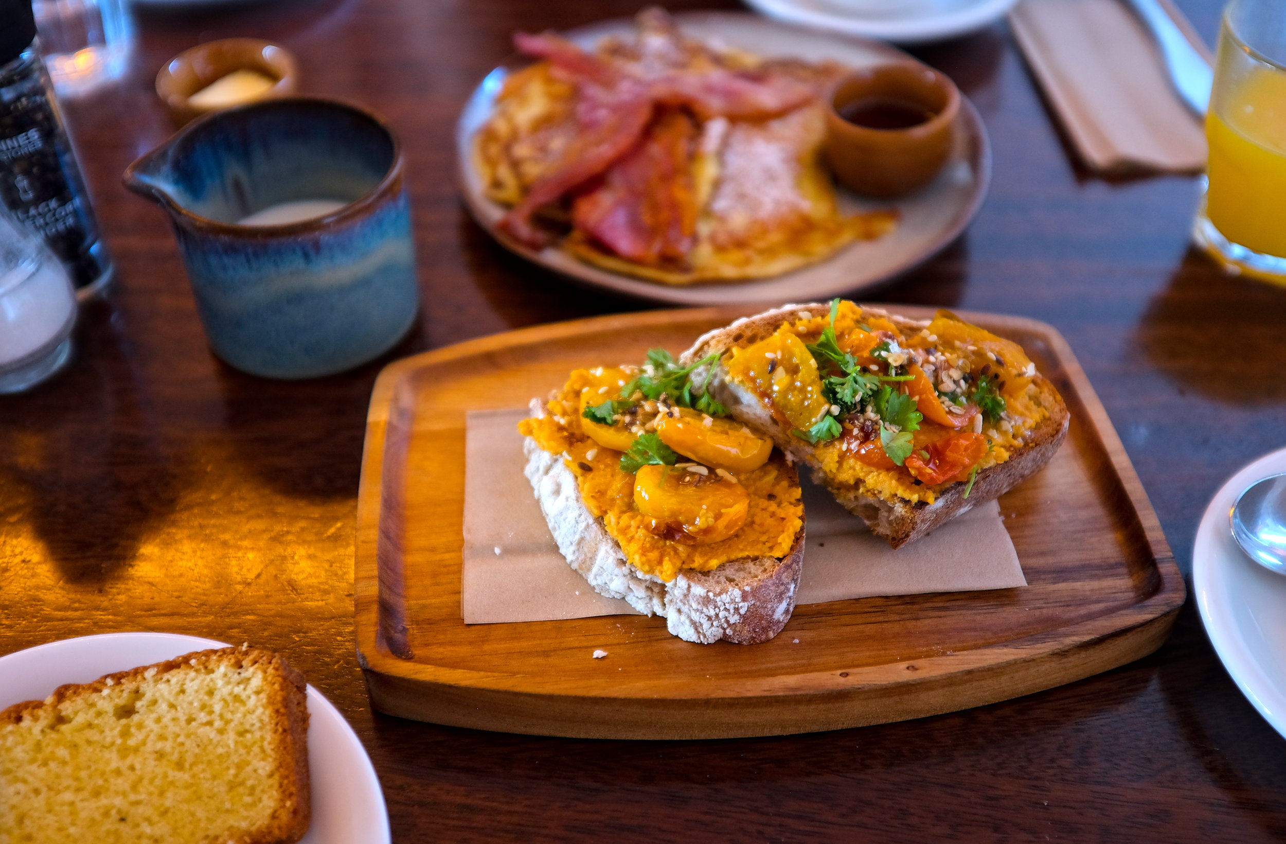 Hummus toast with tomatoes at The Stop Galway
