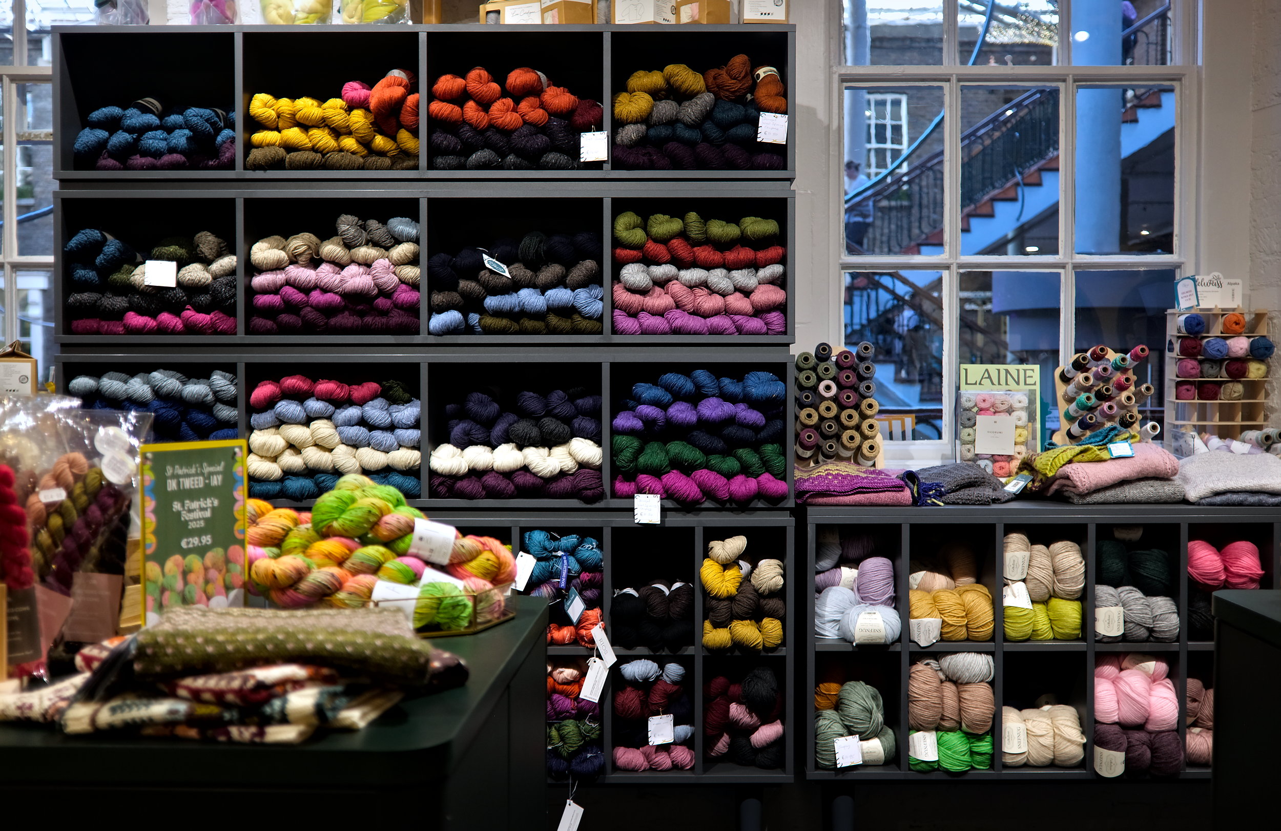Rows and rows of colorful yarns and accessories available at Dublin's This is Knit