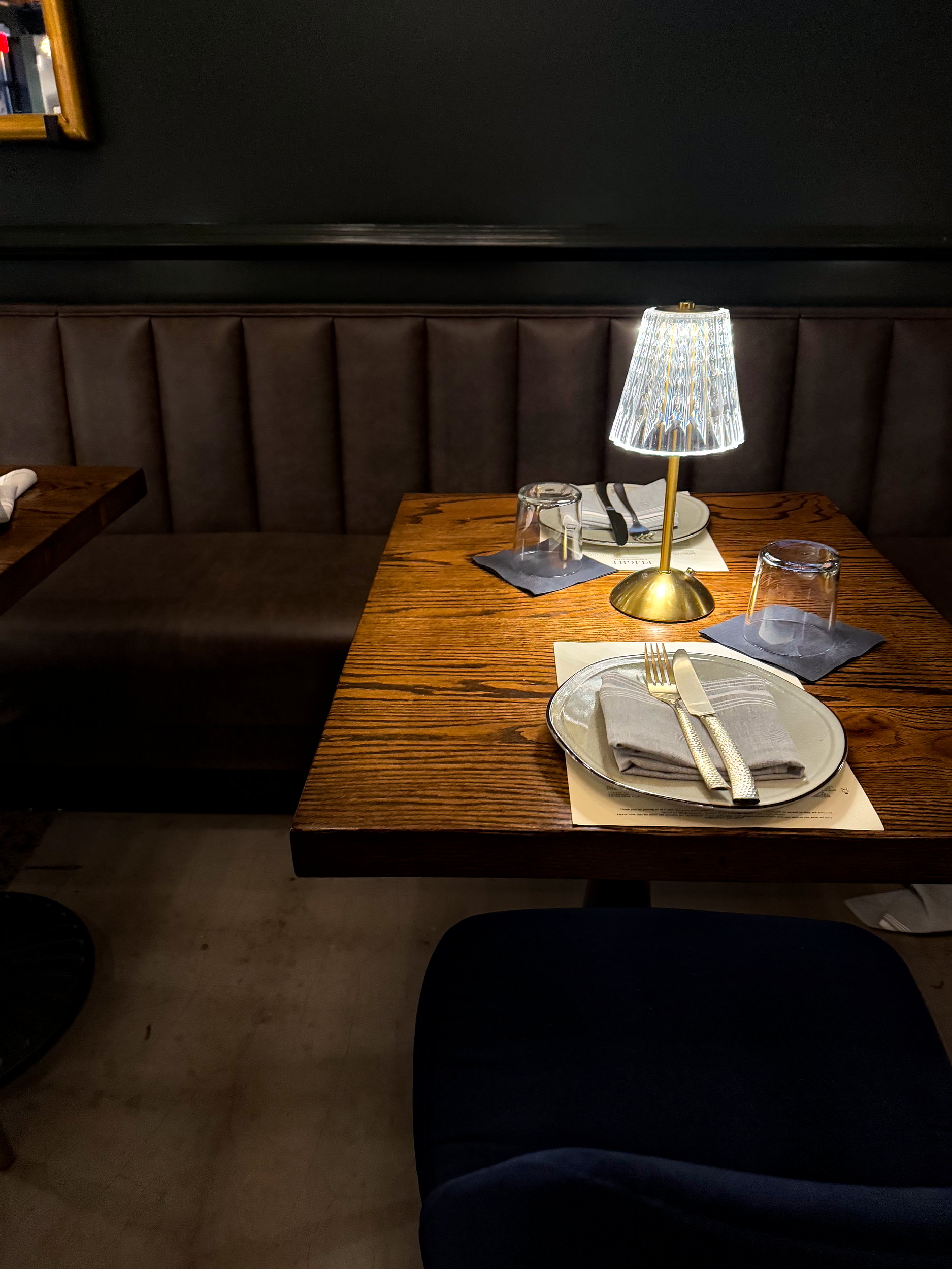 A table set for two at Flight in Charlotte